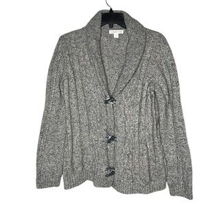 Coldwater Creek Gray Wool Blend Cable Knit Front Button Cardigan
